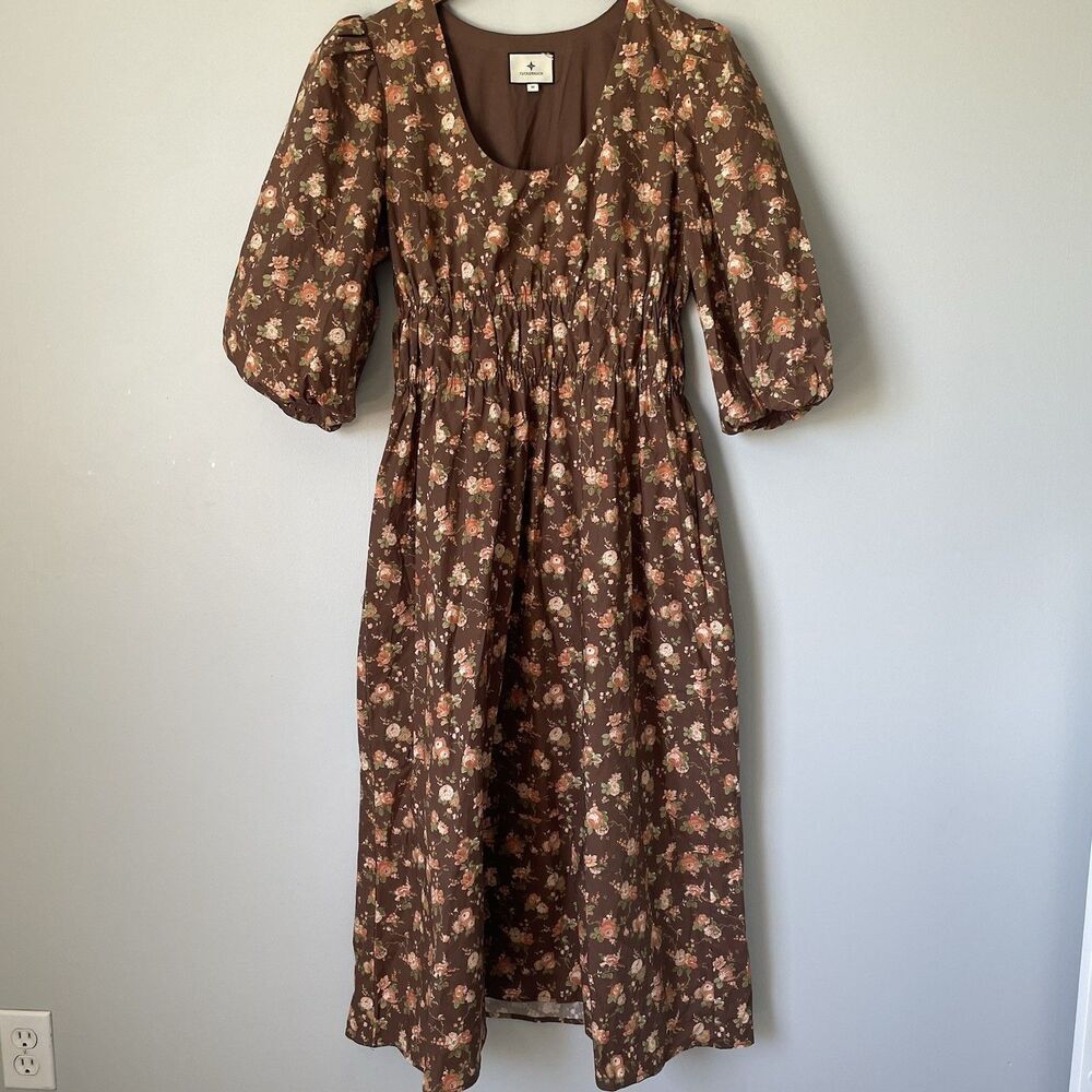 Tuckernuck Rosewood Chintz Marlena Floral Brown Boho Midi Dress Size Medium - Picture 1 of 11